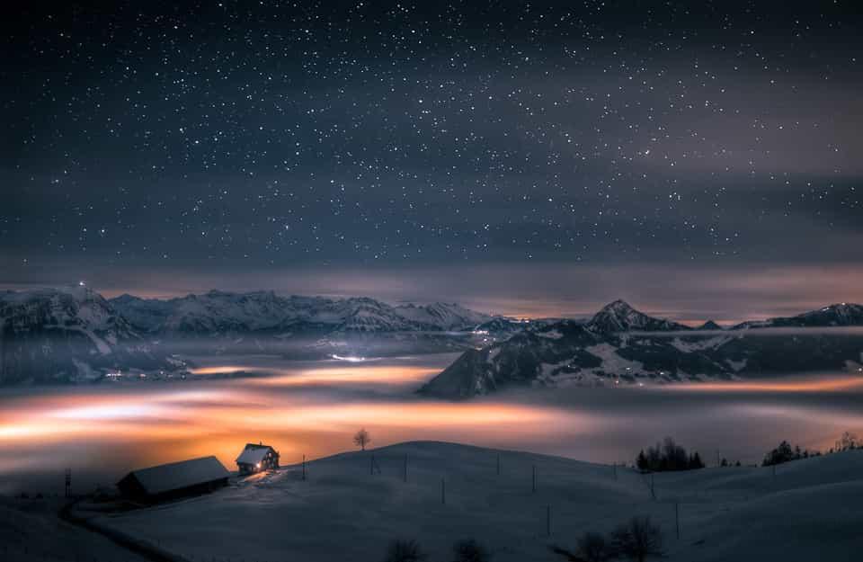 Ночной пейзаж, швейцарские Альпы
